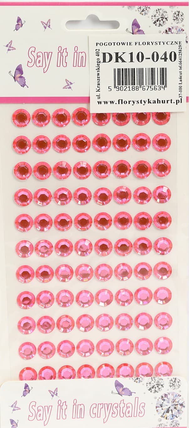 Dżety samoprzylepne kryształki 10mm/88szt, różowe