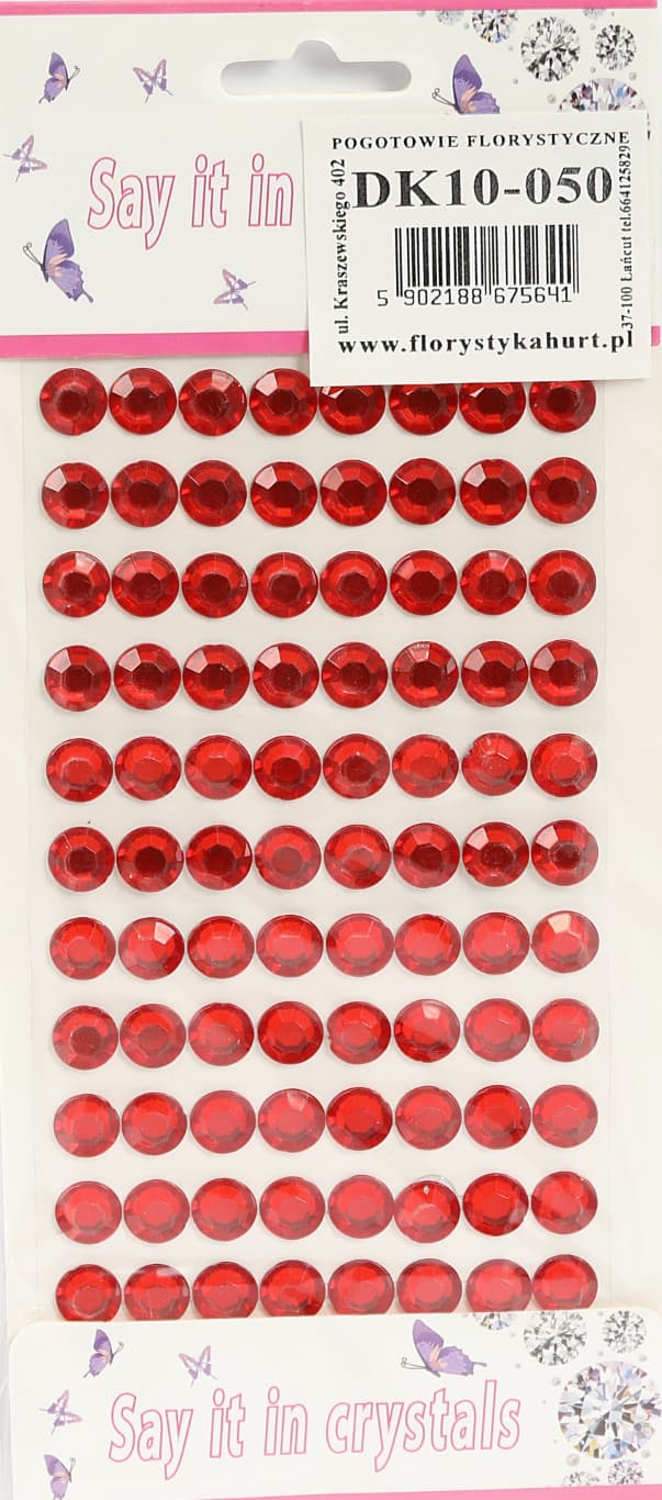 Dżety samoprzylepne kryształki 10mm/88szt czerwone