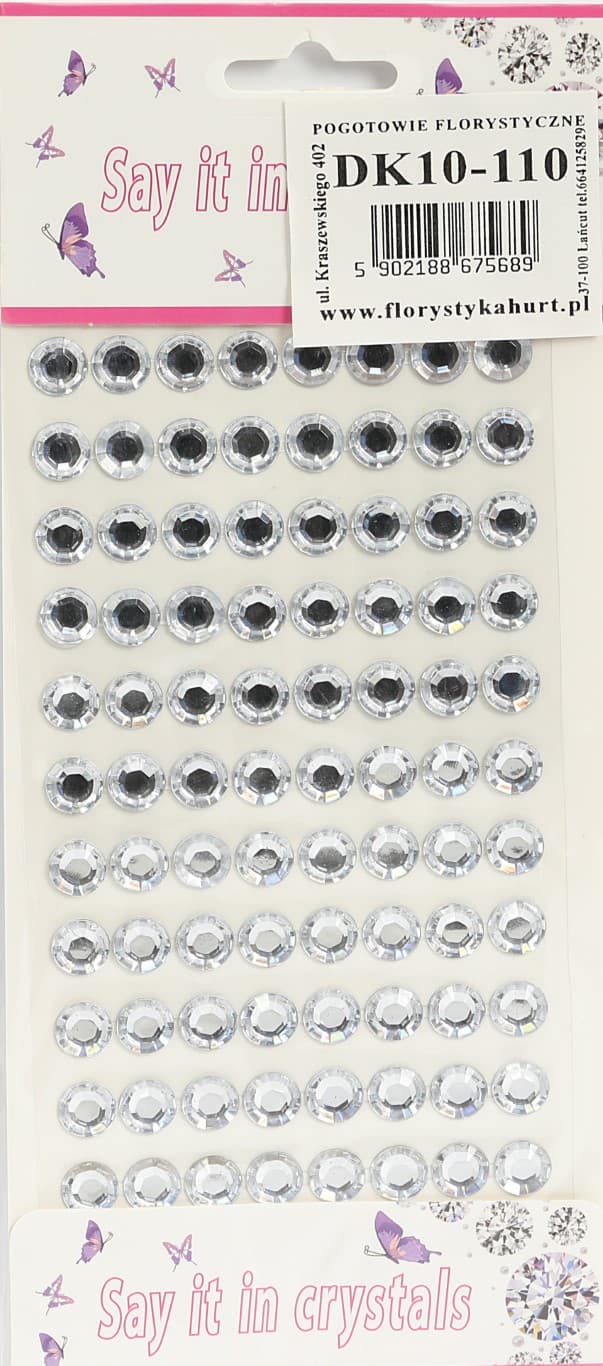 Dżety samoprzylepne kryształki 10mm/88szt, srebrne