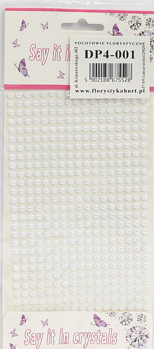Dżety samoprzylepne perełki 4mm/442szt, białe