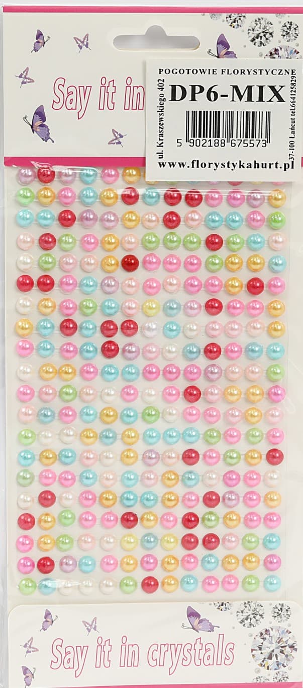 Dżety samoprzylepne perełki 6mm/260szt, mix kolor