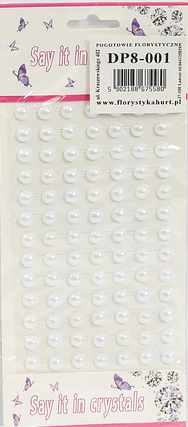 Dżety samoprzylepne perełki 8mm/91szt, białe