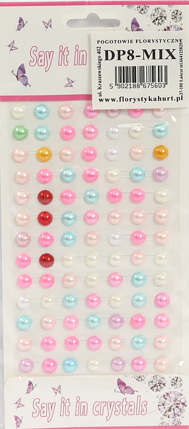 Dżety samoprzylepne perełki 8mm/91szt, mix kolor