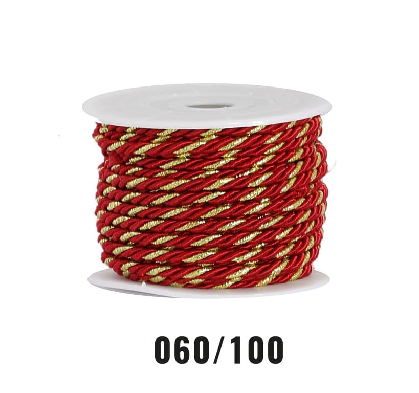 Sznur atłasowy skręcany, 3mm/10y, bordo/złoty