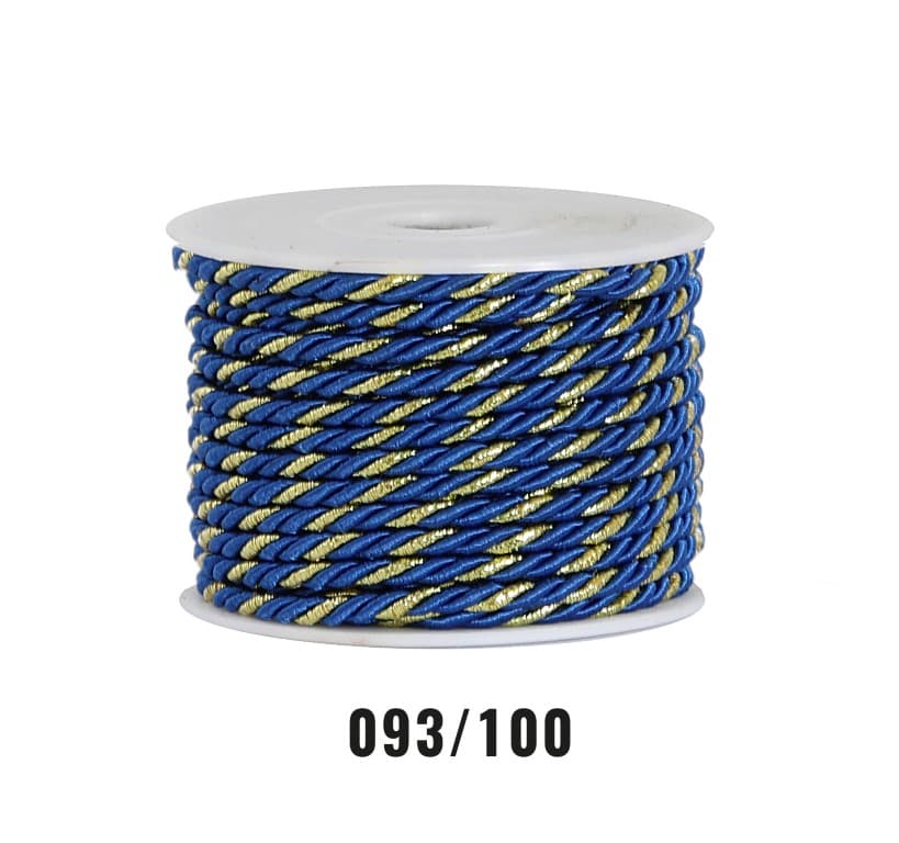 Sznur atłasowy skręcany, 3mm/10y, chaber/złoty