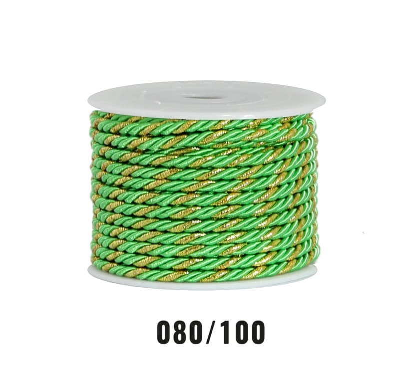 Sznur atłasowy skręcany, 3mm/10y, zielony/złoty