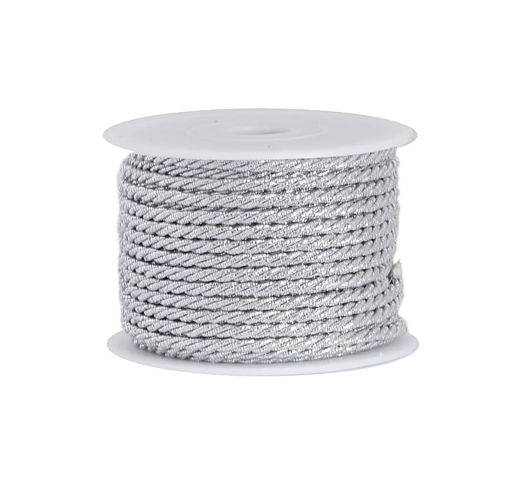 Sznur atłasowy skręcany, 3mm/10y, srebrny metal