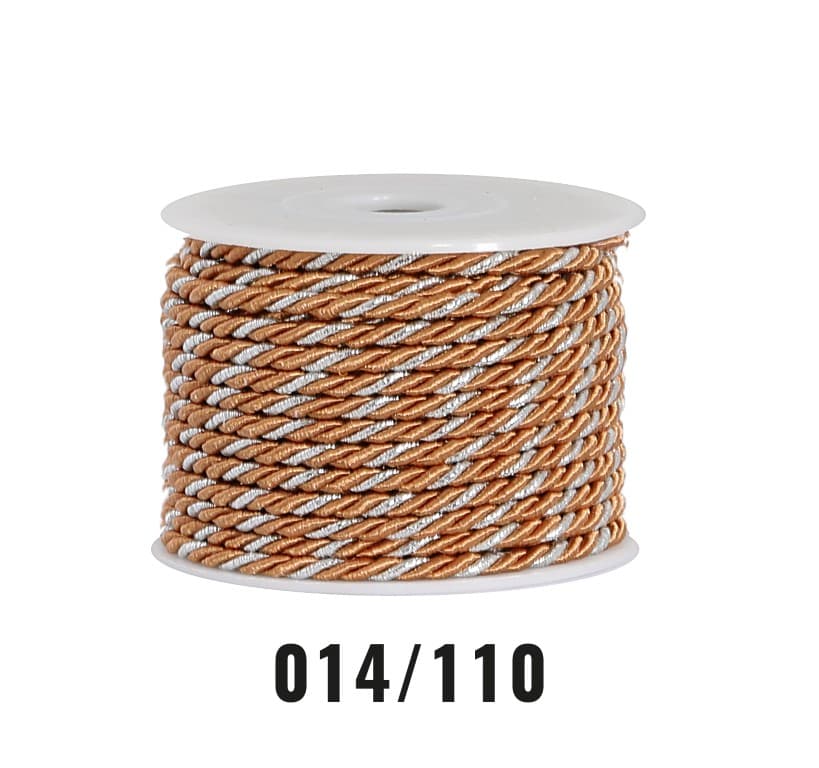 Sznur atłasowy skręcany, 3mm/10y, beżowy/srebrny