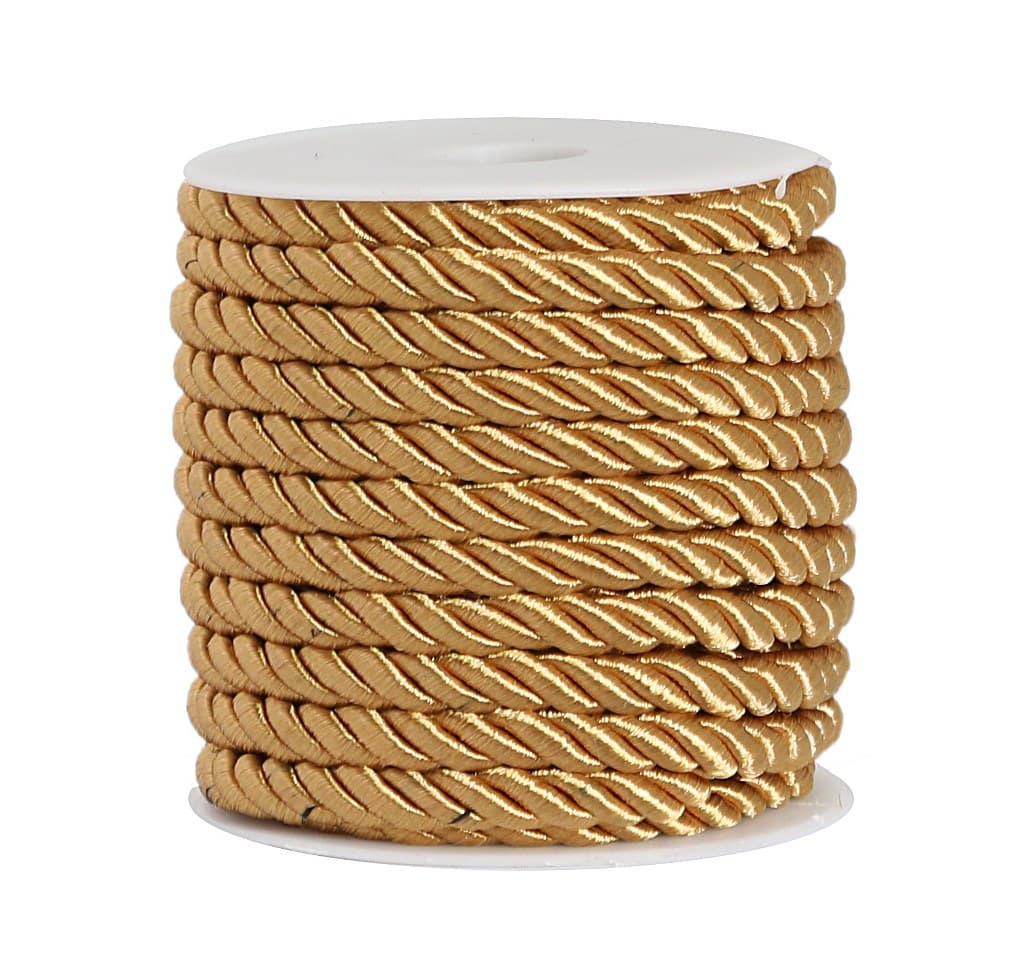 Sznur atłasowy skręcany, śr.6mm/10y, złoty pastel