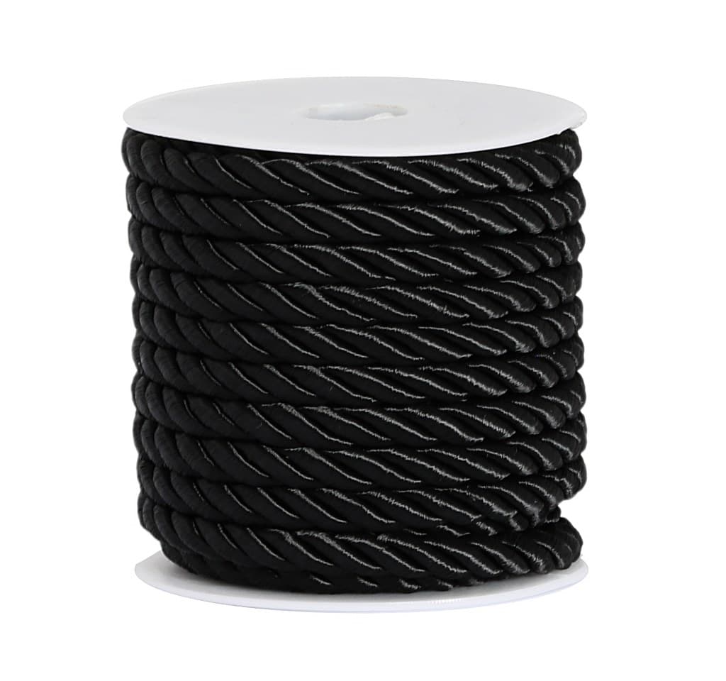 Sznur atłasowy skręcany, 6mm/10y, czarny