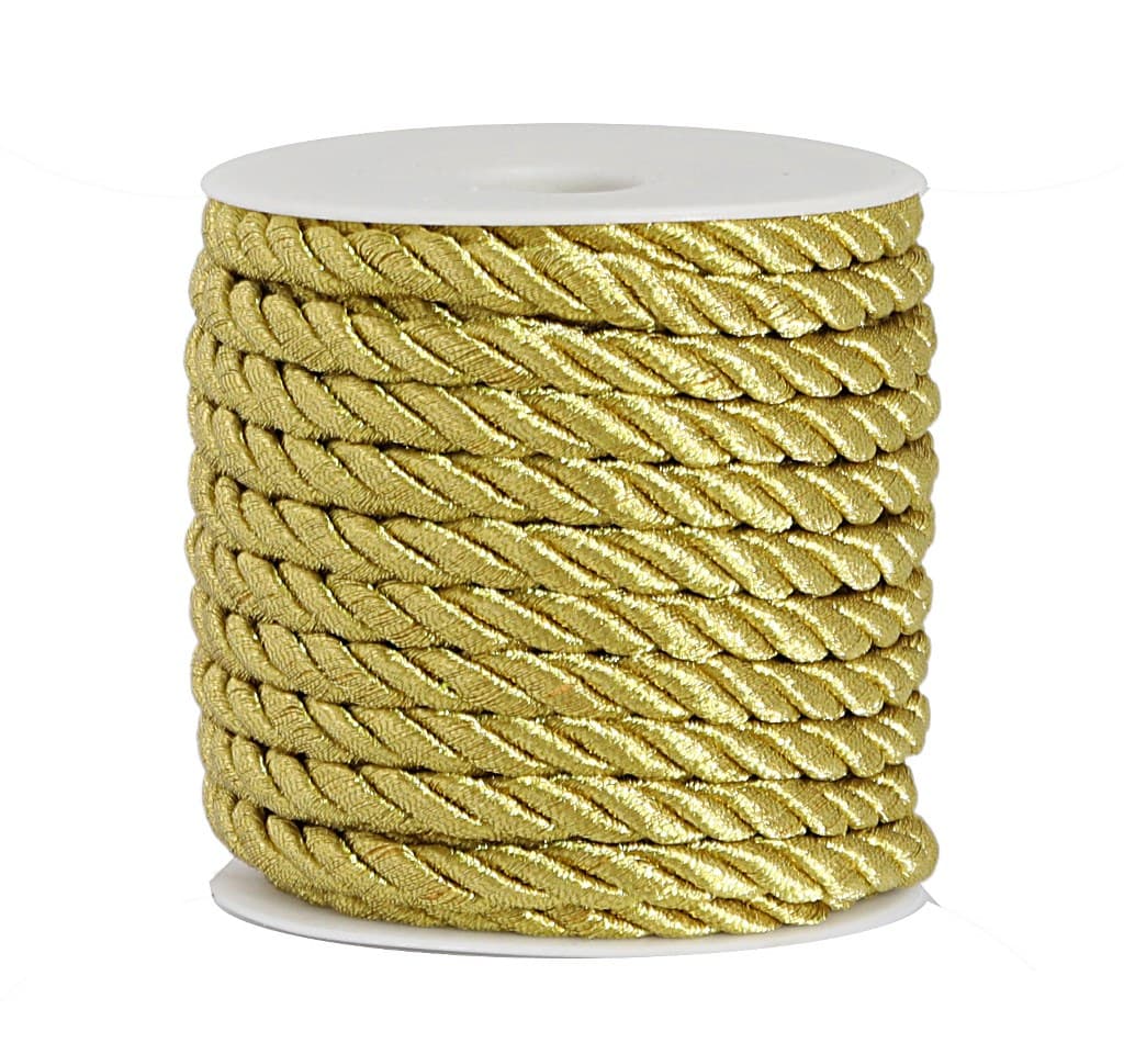 Sznur atłasowy skręcany, 6mm/10y, złoty metal