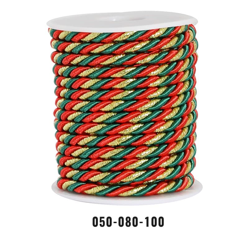 Sznur atłasowy 5mm/10y czerwony/zielony/złoty