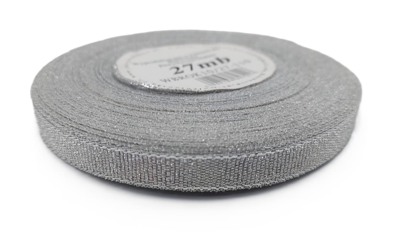 Wstążka brokatowa 10mm/27mb srebrna