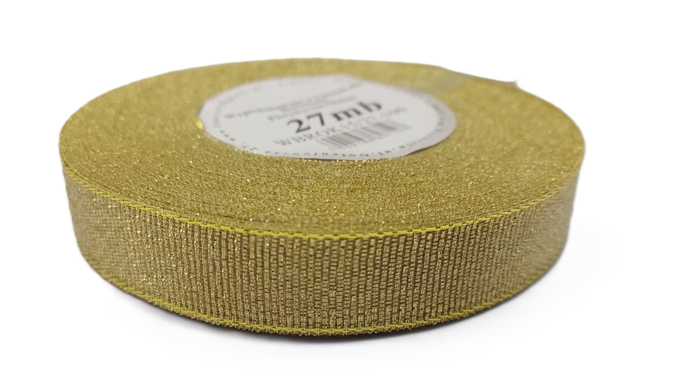 Wstążka brokatowa 15mm/27mb złota