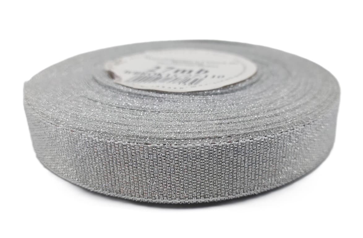 Wstążka brokatowa 15mm/27mb srebrna