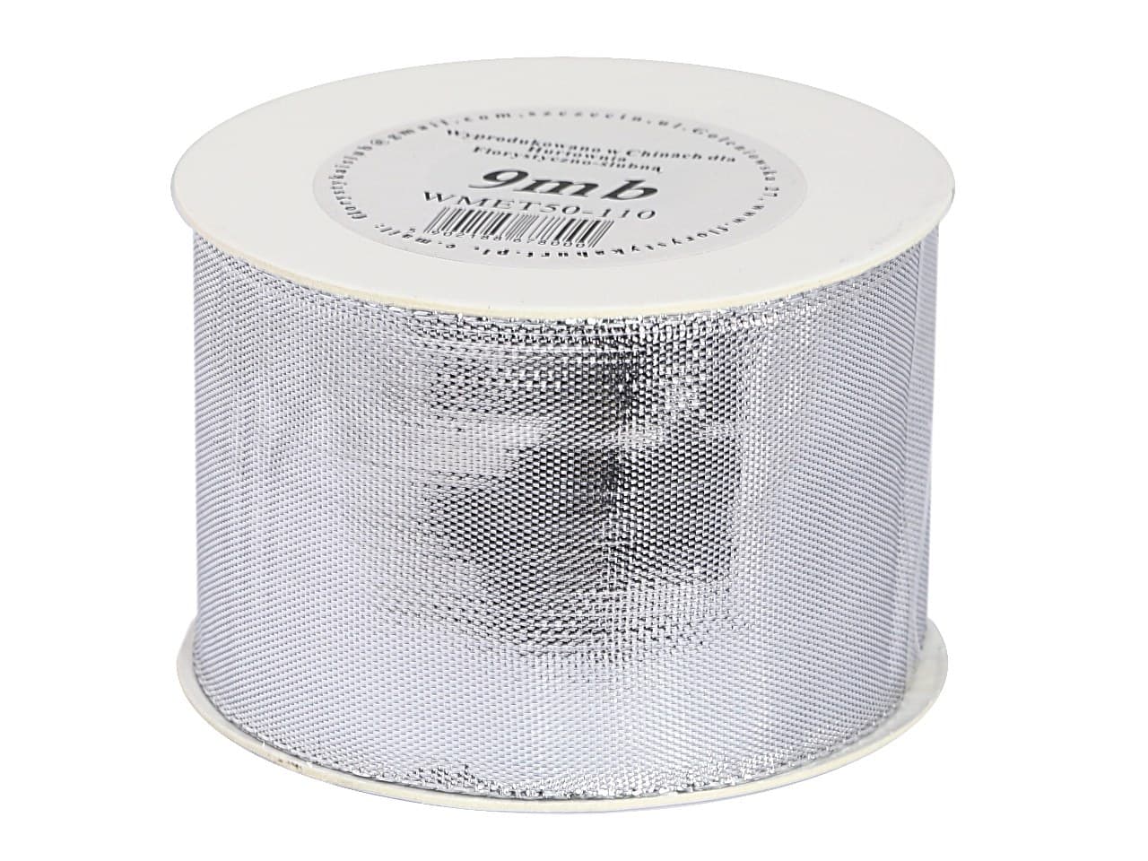 Wstążka metalizowana 50mm/9mb, srebrna