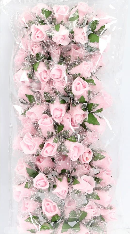 Piankowe kwiaty z tiulem śr.1,5cm/6x10  blady róż 