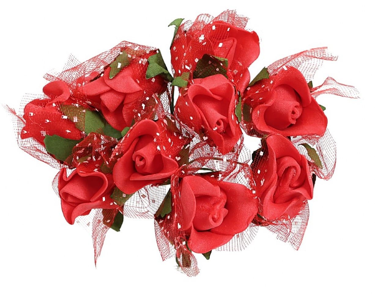 Piankowe kwiaty z tiulem śr.1,5cm/6x10szt czerwone