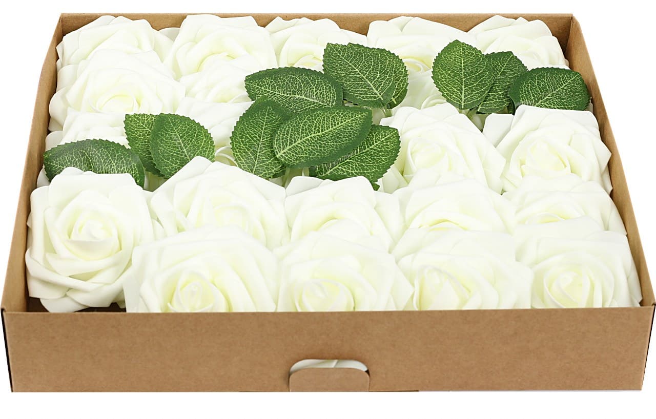 Piankowe kwiaty na drucie, śr.7,5cm/25szt, kremowe