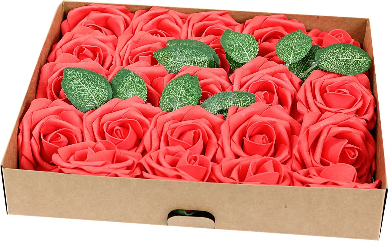 Piankowe kwiaty na drucie, śr.7,5cm/25, czerwone