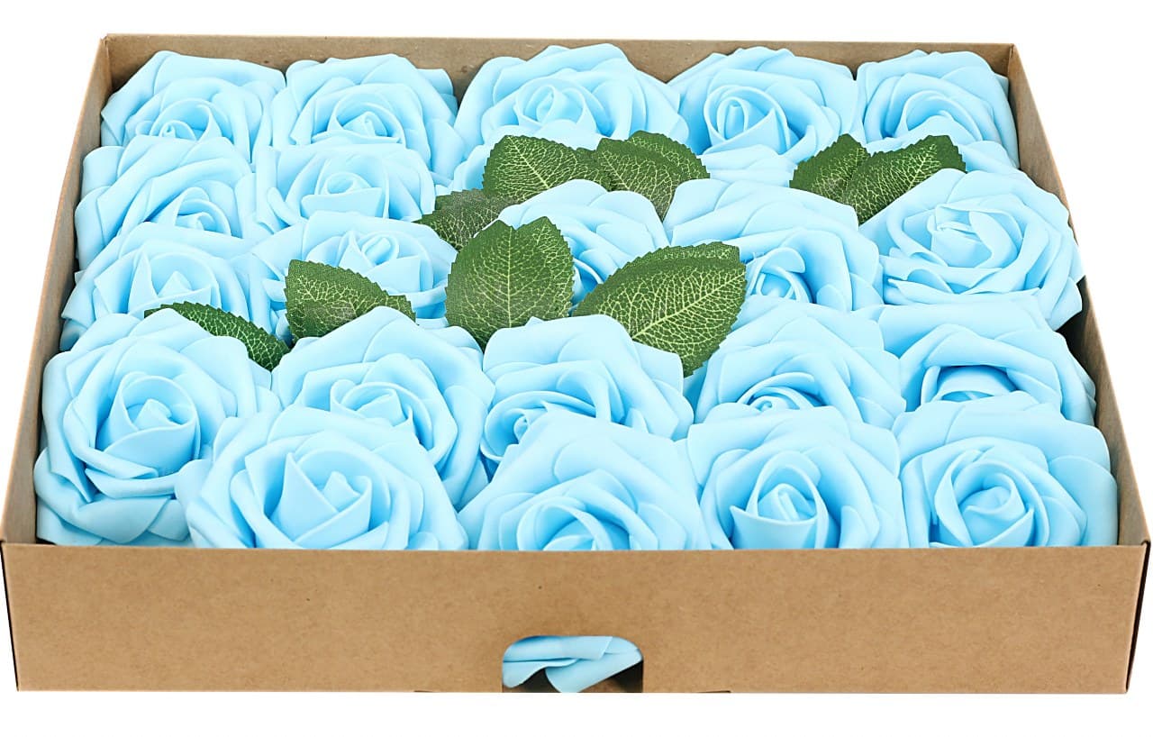 Piankowe kwiaty na drucie, śr.7,5cm/25, błękitne