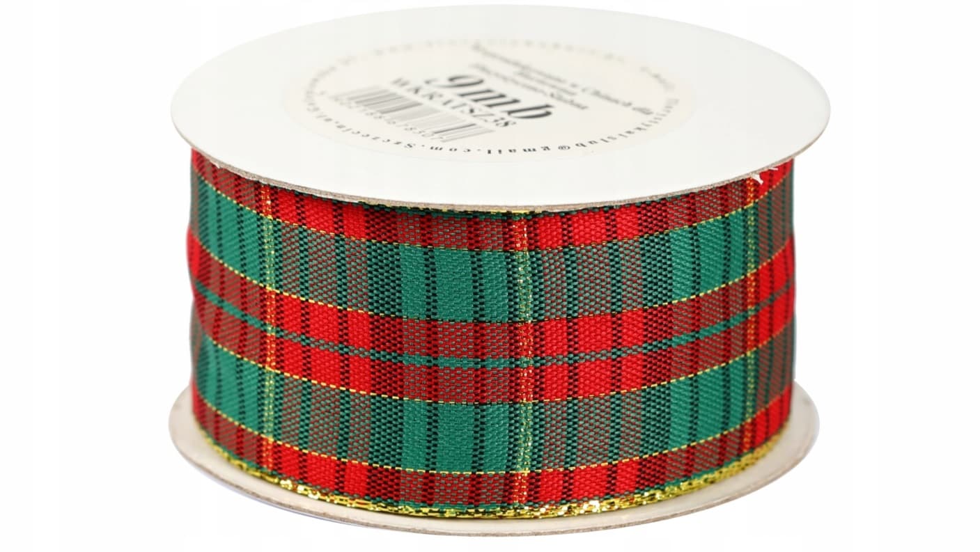 Wstążka w szkocką kratkę, 38mm/9mb, złocona