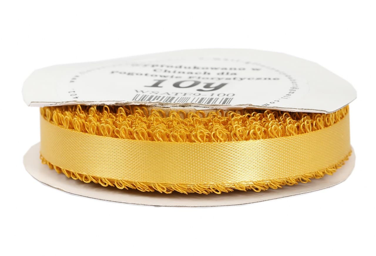 Wstążka satynowa z frędzlami, 9mm/10y, złota