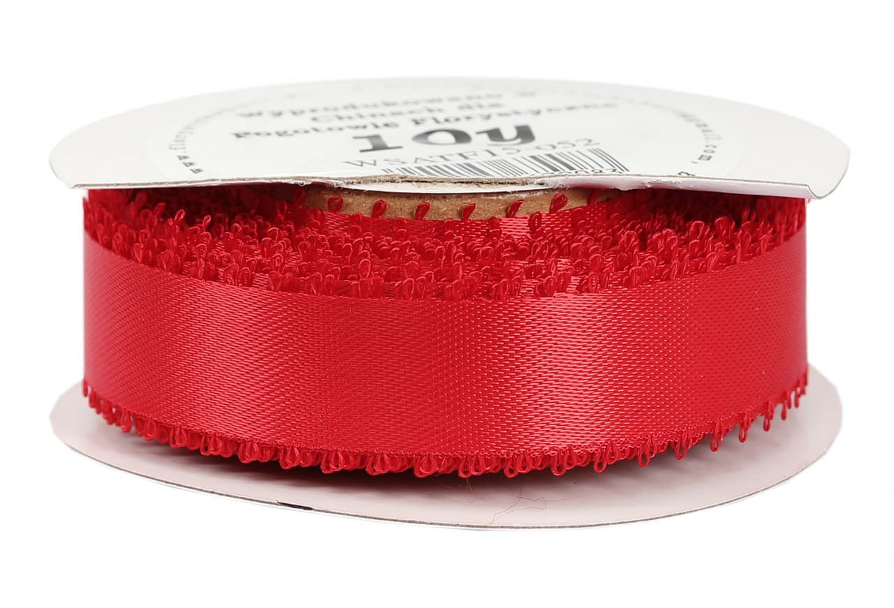 Wstążka satynowa z frędzlami, 15mm/10y, c.czerwona
