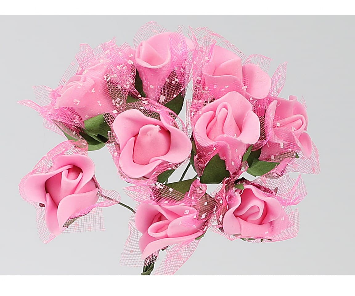 Piankowe kwiaty z tiulem, śr.1,5cm/10szt, różowe