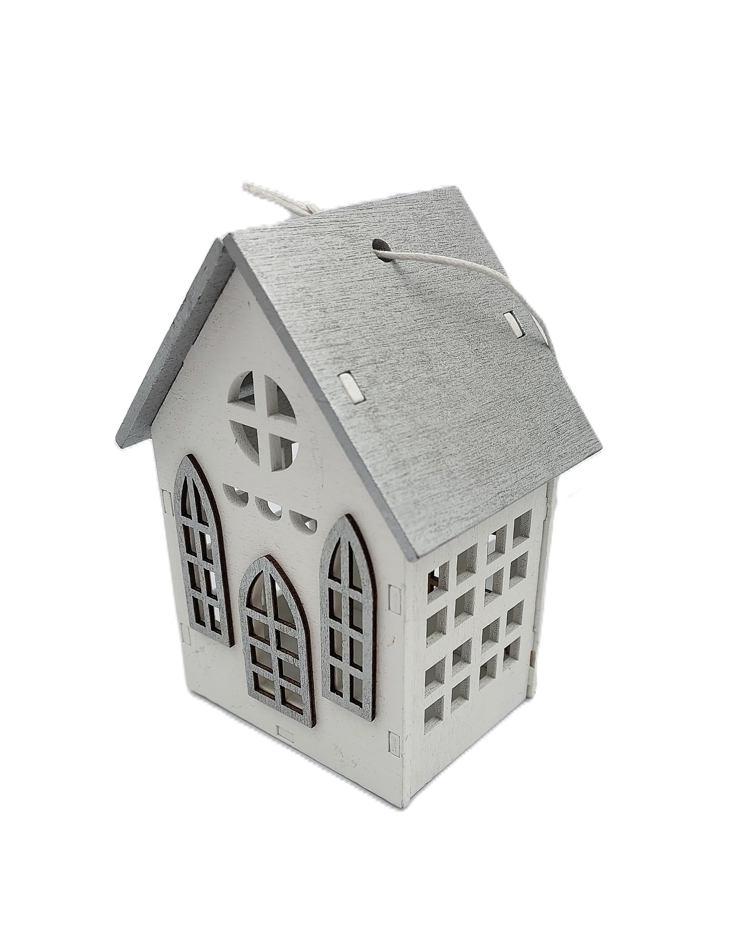 Zawieszka domek drewniany Srebrny dach 3D 5x7x10cm