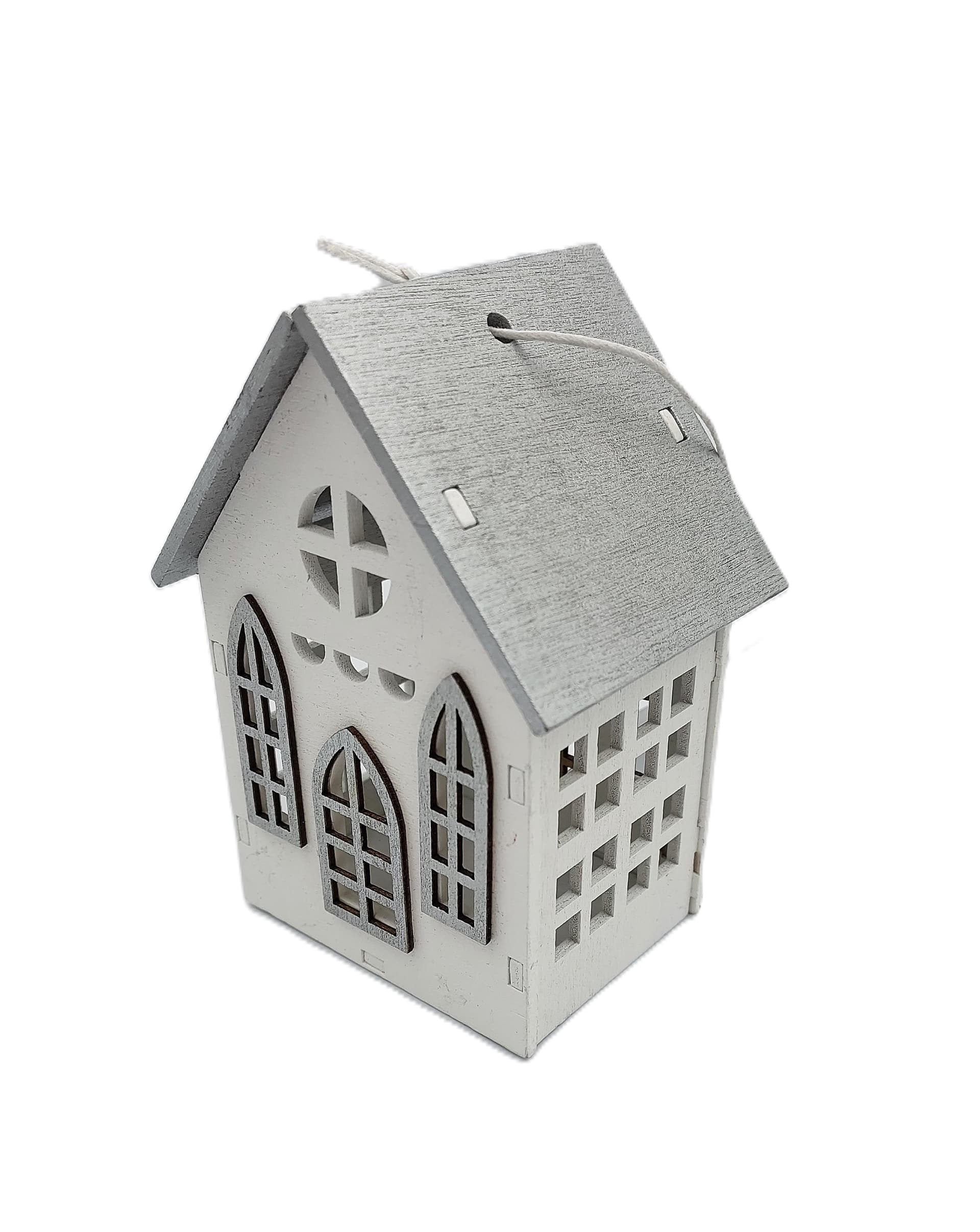 Zawieszka domek drewniany Srebrny dach 3D 5x7x10cm