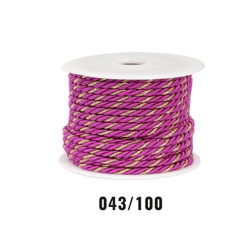 Sznur atłasowy skręcany, 3mm/10y,fuksja/złoty