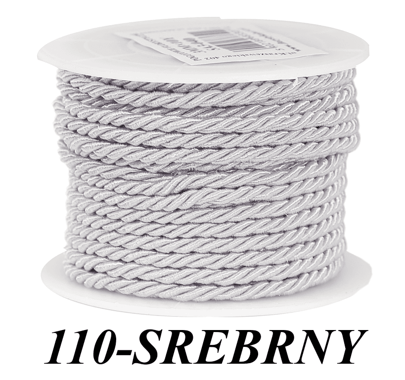 Sznur atłasowy skręcany, 3mm/10y, srebrny pastel