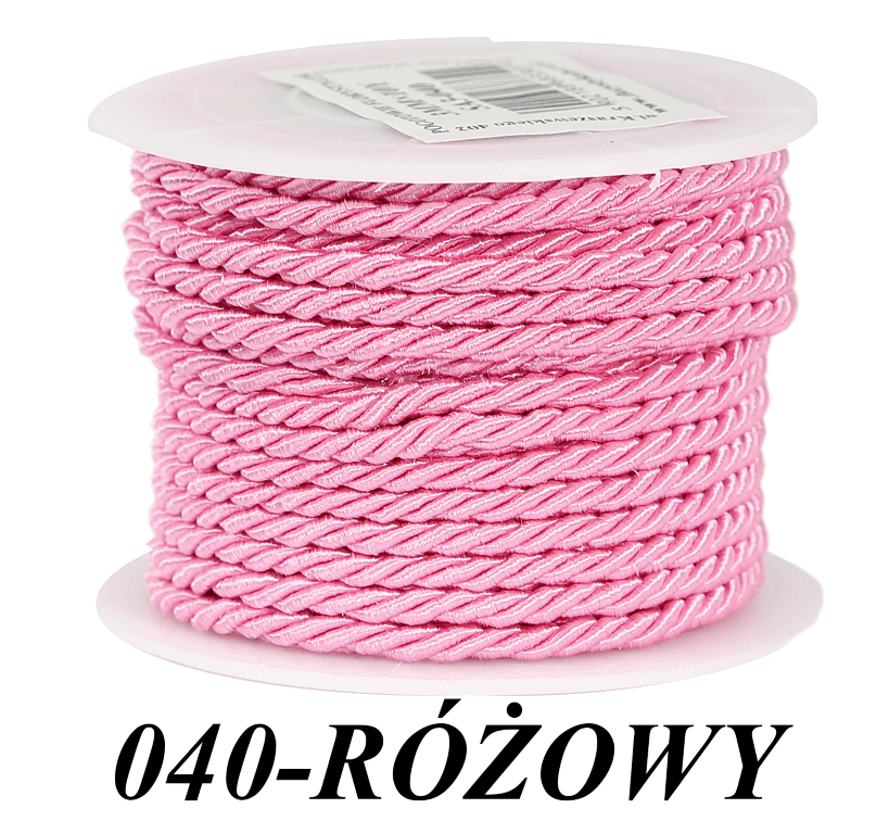 Sznur atłasowy skręcany, 3mm/10y, różowy