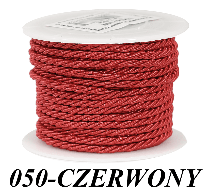 Sznur atłasowy skręcany, 3mm/10y, czerwony