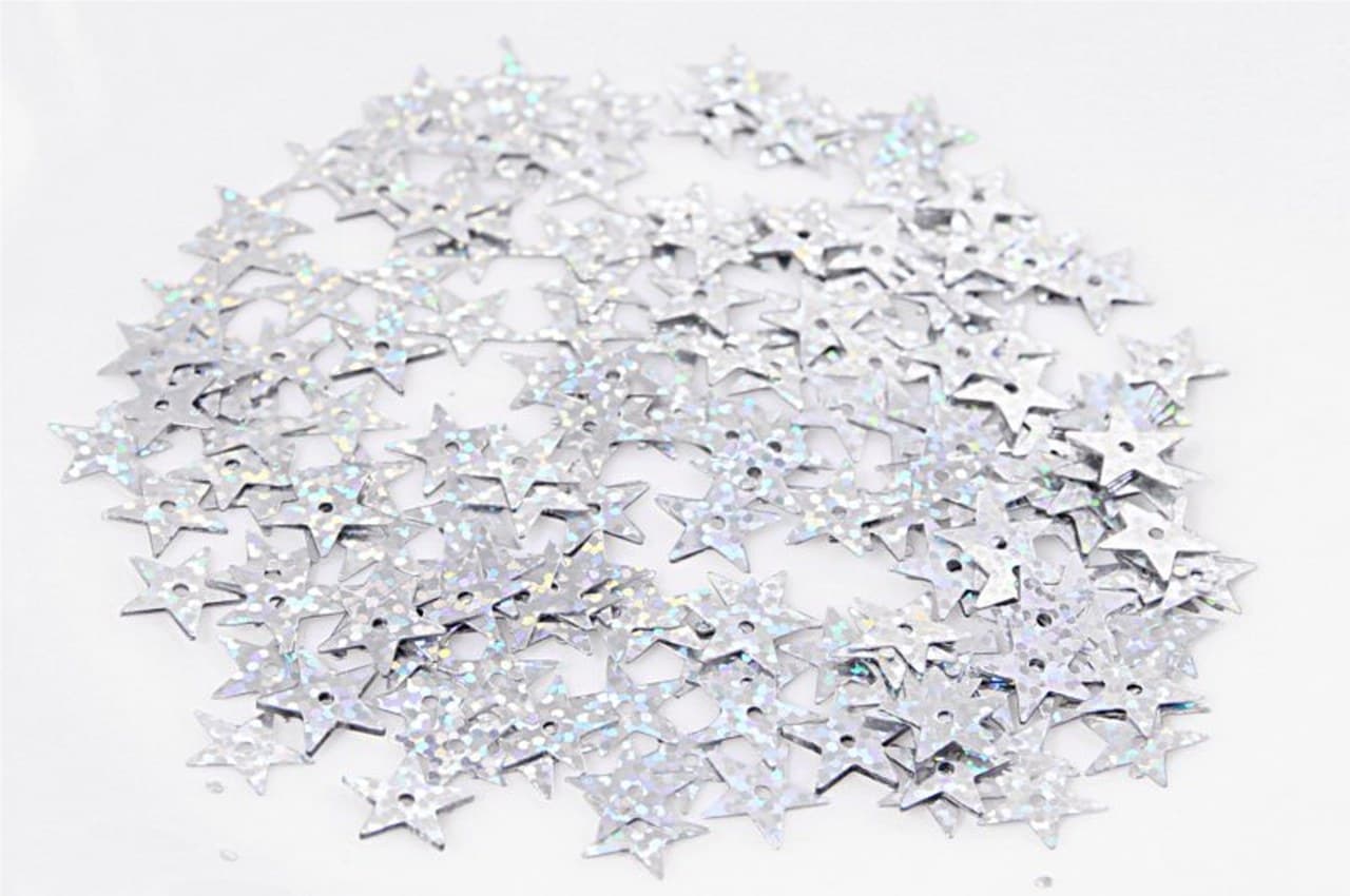 Cekiny gwiazdki duże 13mm/5gram srebrne brokatowe