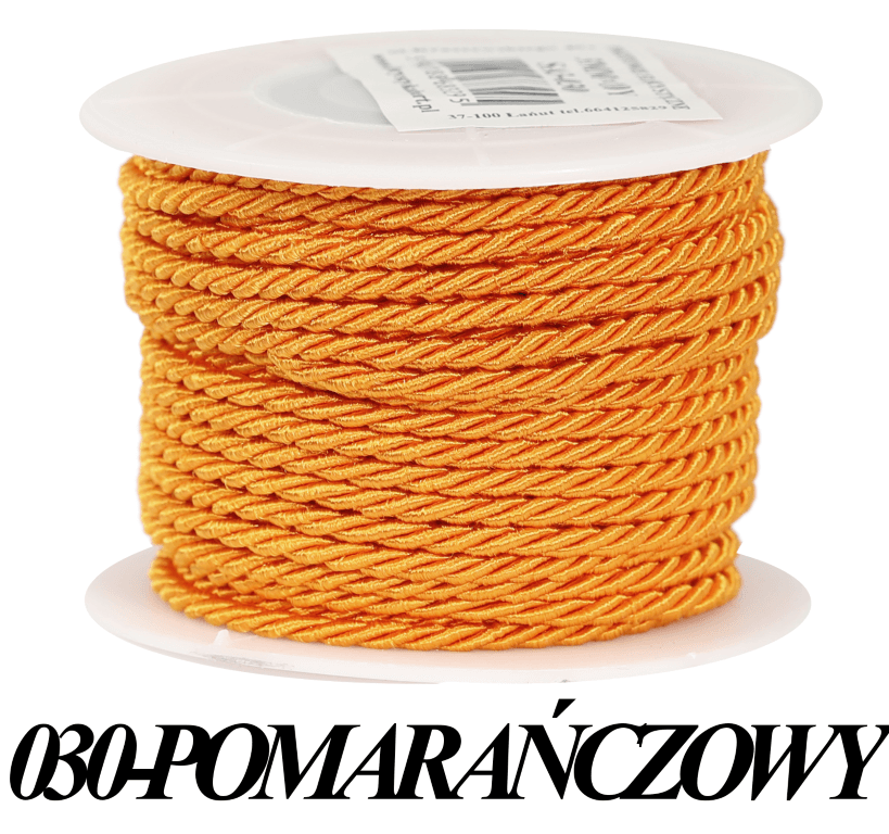 Sznur atłasowy skręcany, 3mm/10y, pomarańczowy