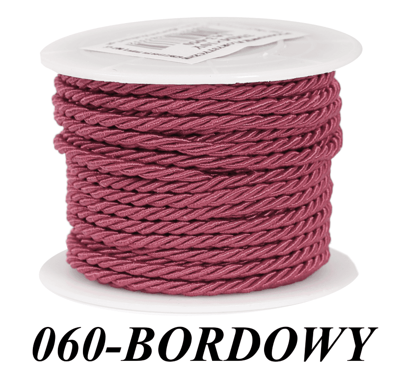 Sznur atłasowy skręcany, 3mm/10y, bordowy