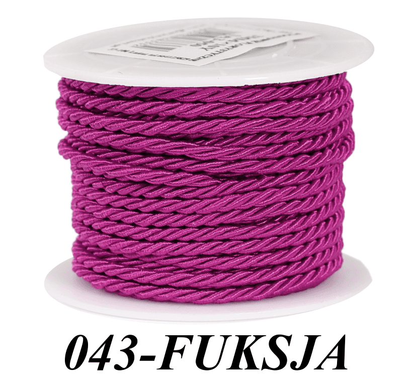 Sznur atłasowy skręcany, 3mm/10y, fuksja