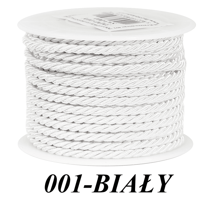 Sznur atłasowy skręcany, 3mm/10y, biały