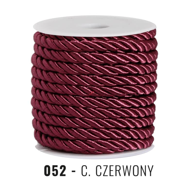 Sznur atłasowy skręcany, 6mm/10y, ciemnoczerwony