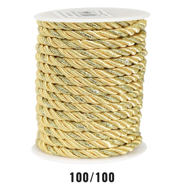 Sznur atłasowy skręcany, 5mm/10y, złoty/złoty
