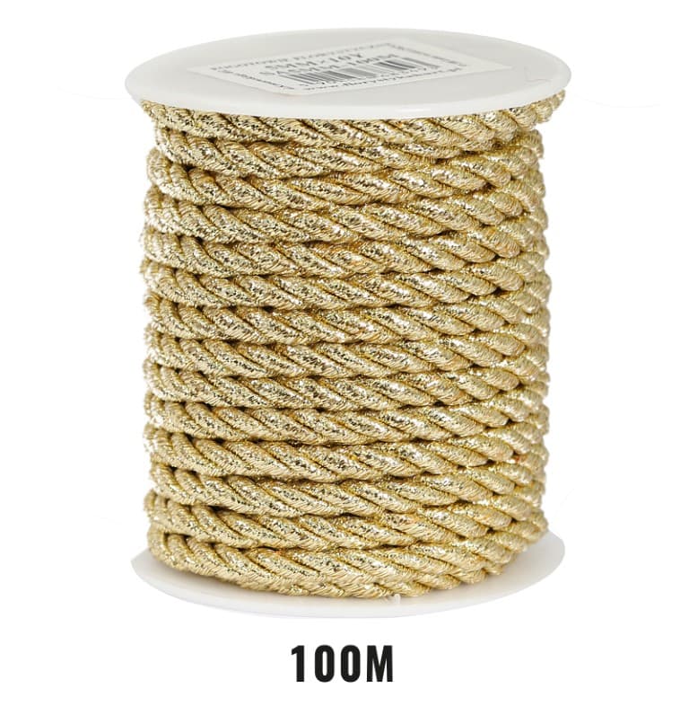 Sznur atłasowy skręcany, 5mm/10y, złoty metal