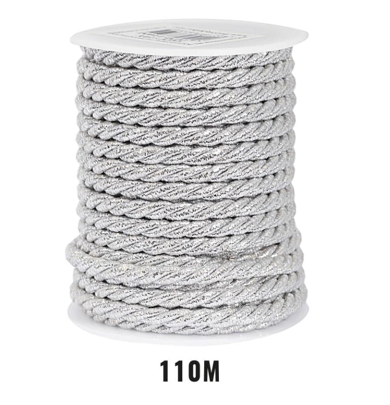 Sznur atłasowy skręcany, 5mm/10y, srebrny metal
