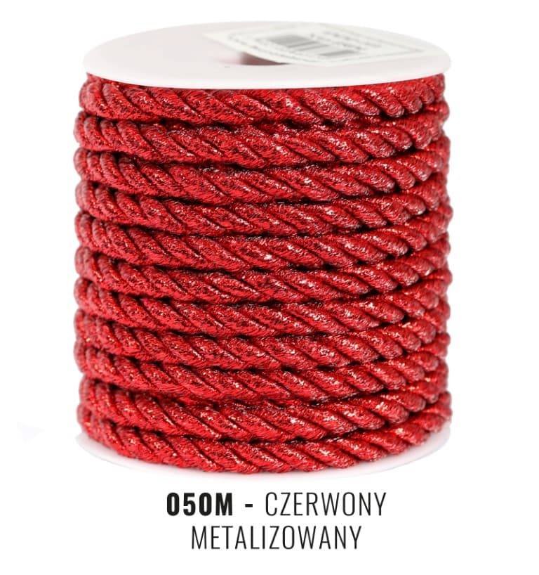 Sznur atłasowy metalizowany, 6mm/10y, czerwony