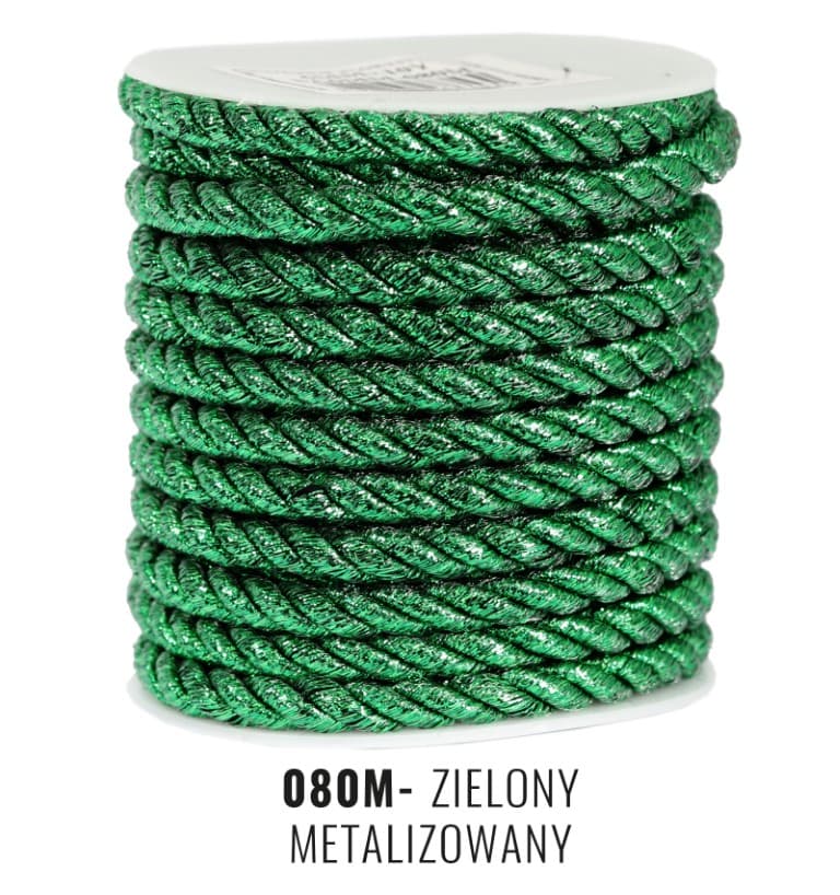 Sznur atłasowy metalizowany, 6mm/10y, zielony