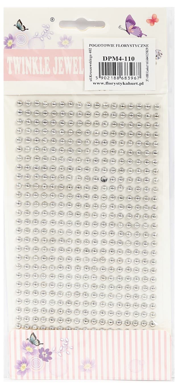 Dżety samoprzylepne perły metal, 4mm/442szt srebro