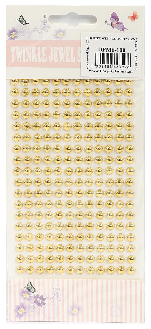 Dżety samoprzylepne perły metal, 6mm/216szt, złote