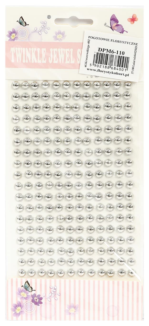 Dżety samoprzylepne perły metal 6mm/216szt srebrne