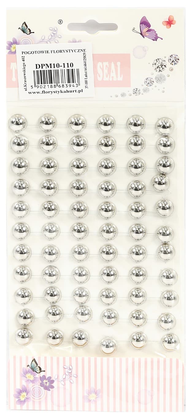 Dżety samoprzylepne perły metal 8mm/91szt, srebrne